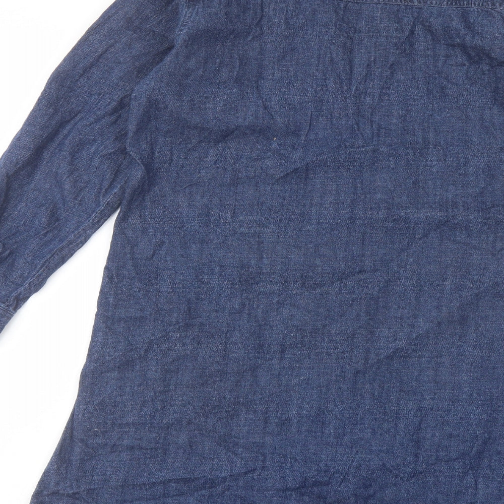 Bershka Womens Blue Cotton Basic Blouse Size S Crew Neck