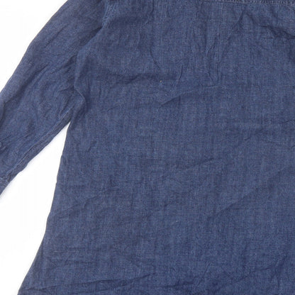 Bershka Womens Blue Cotton Basic Blouse Size S Crew Neck