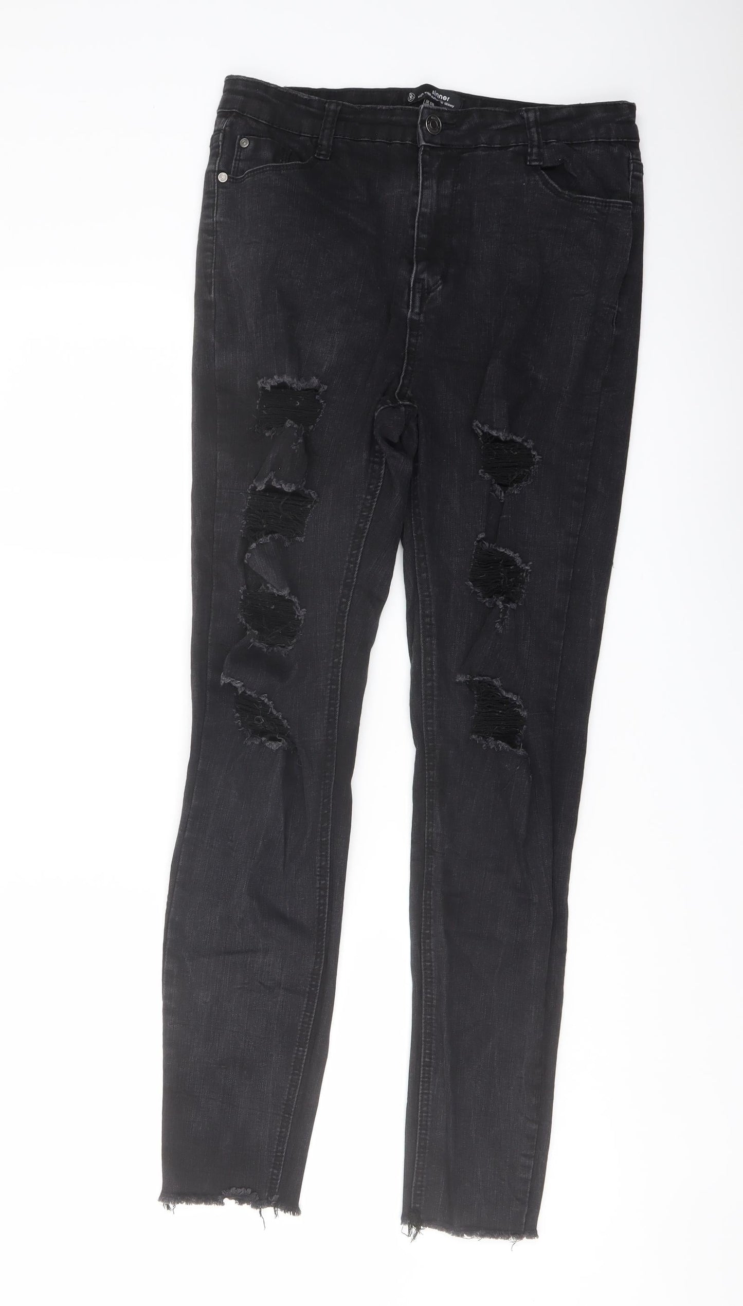 Missguided Womens Black Cotton Skinny Jeans Size 12 L29 in Regular Button