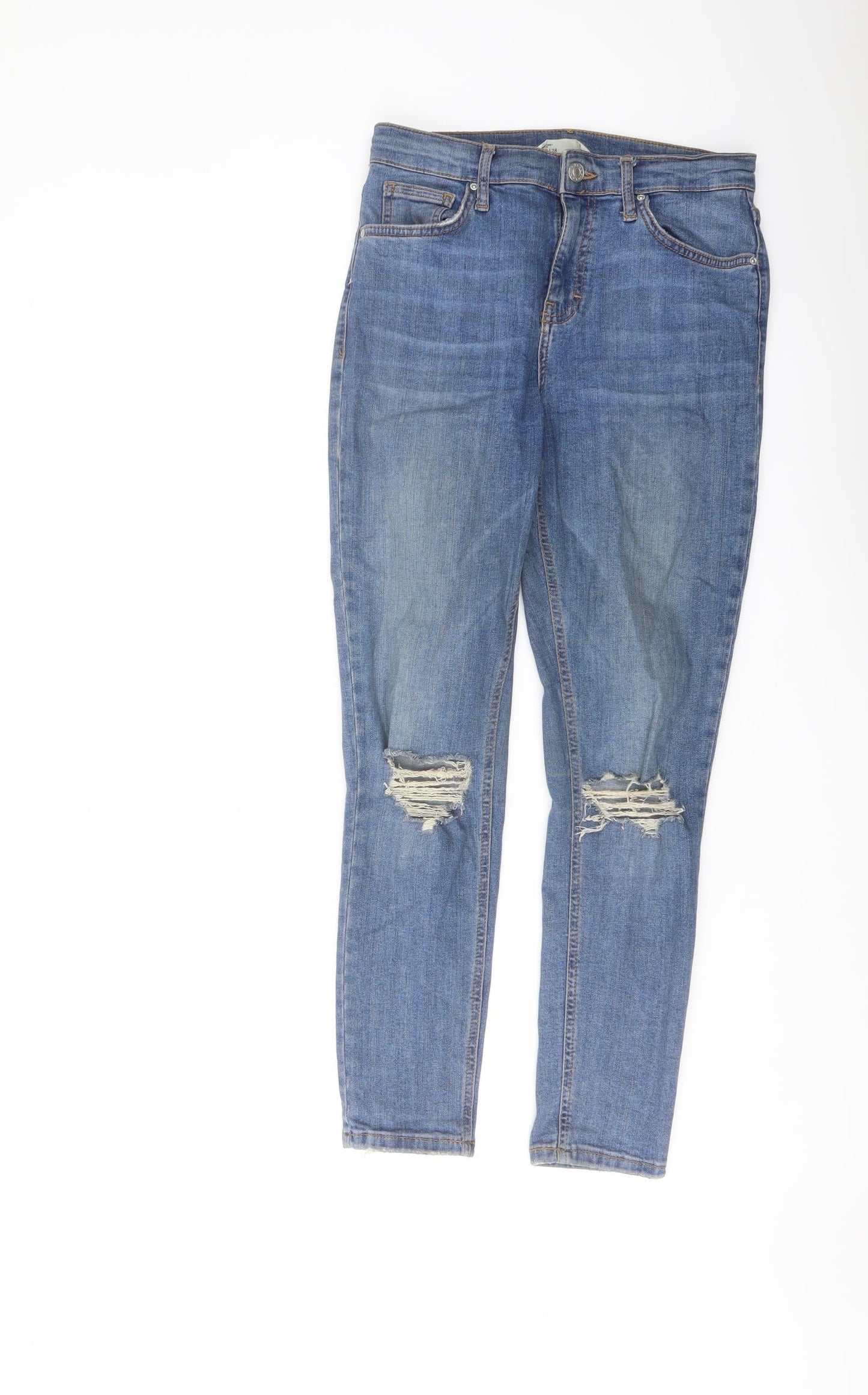 Topshop Womens Blue Cotton Skinny Jeans Size 28 in L25 in Regular Button