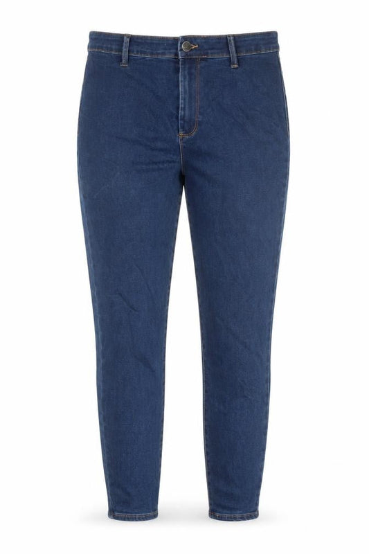 Front view of Denim & Co. women’s blue cotton jegging jeans, size UK 12, 25-inch leg regular button