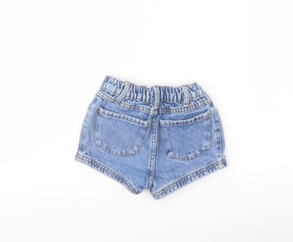 Denim & Co. Girls Blue Geometric Cotton Cut-Off Shorts Size 2-3 Years Regular Snap