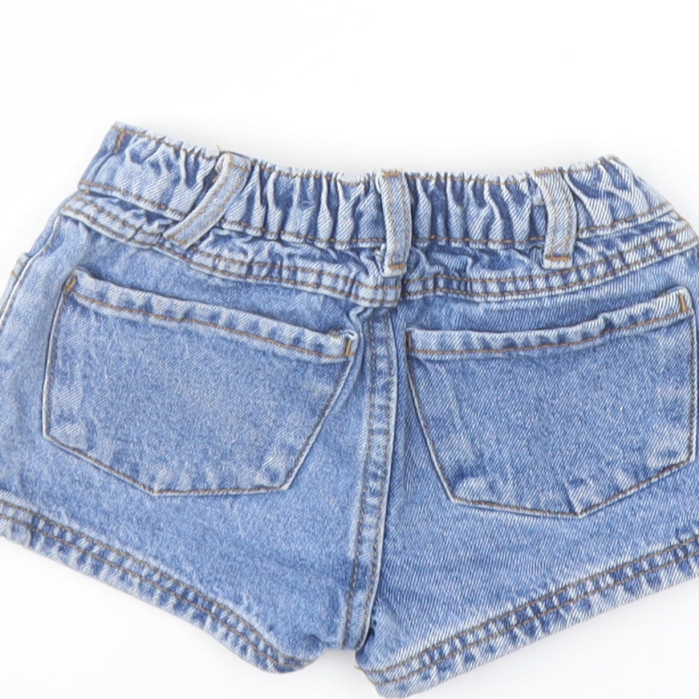 Denim & Co. Girls Blue Geometric Cotton Cut-Off Shorts Size 2-3 Years Regular Snap