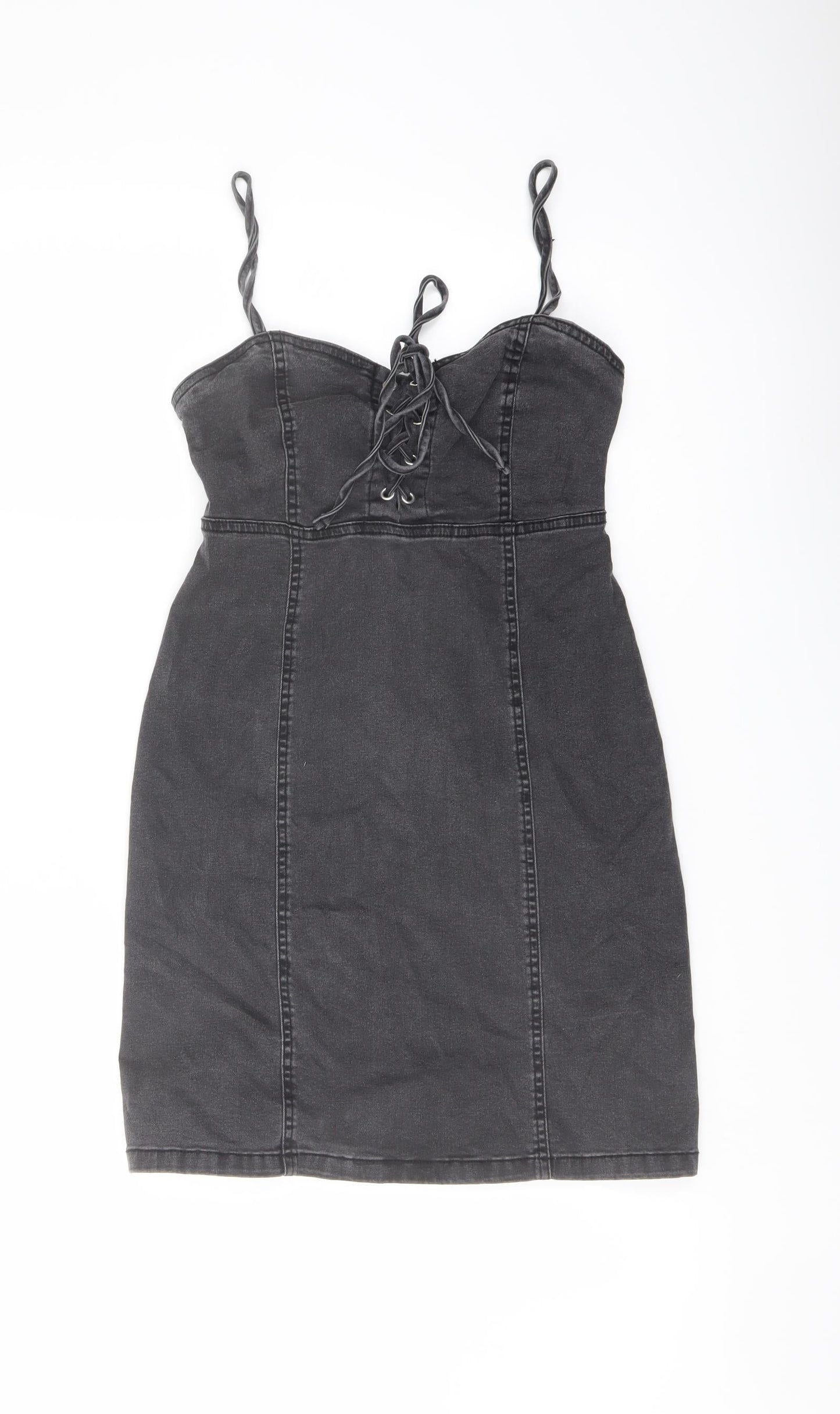 Denim & Co. Womens Grey Cotton Mini Size 8 Sweetheart Zip