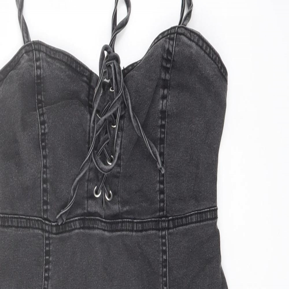 Denim & Co. Womens Grey Cotton Mini Size 8 Sweetheart Zip