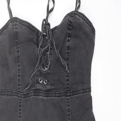 Denim & Co. Womens Grey Cotton Mini Size 8 Sweetheart Zip