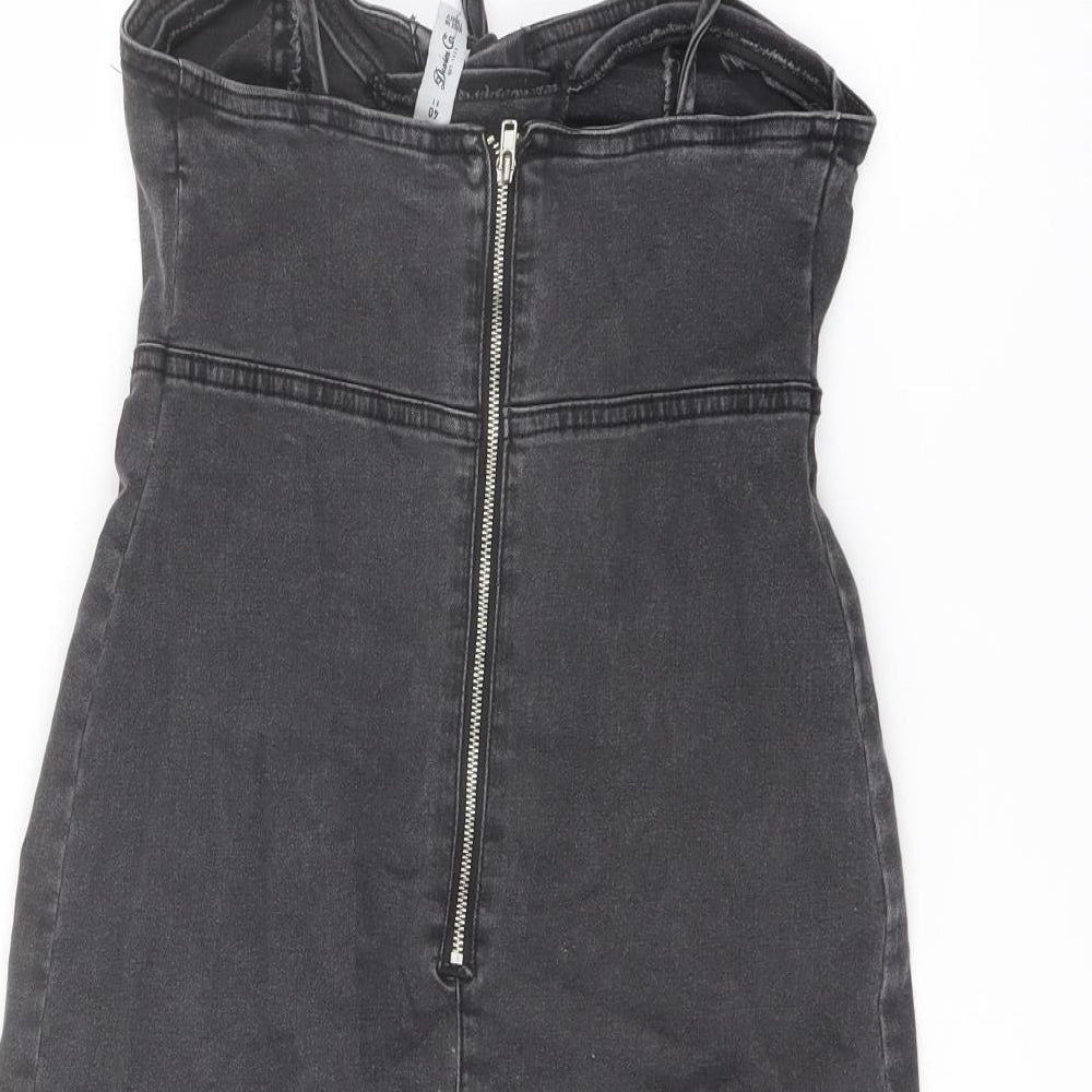 Denim & Co. Womens Grey Cotton Mini Size 8 Sweetheart Zip