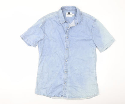 Topman Mens Blue Cotton Button-Up Size M Collared Button