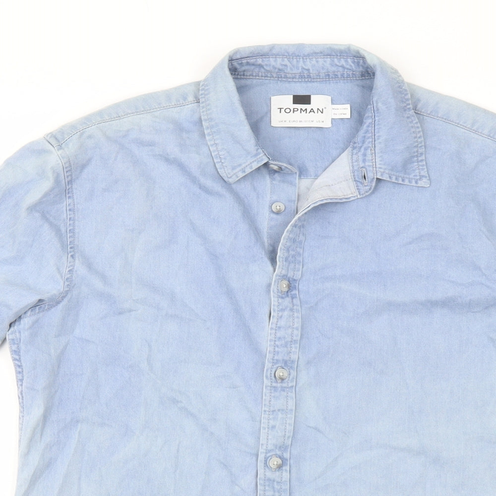 Topman Mens Blue Cotton Button-Up Size M Collared Button