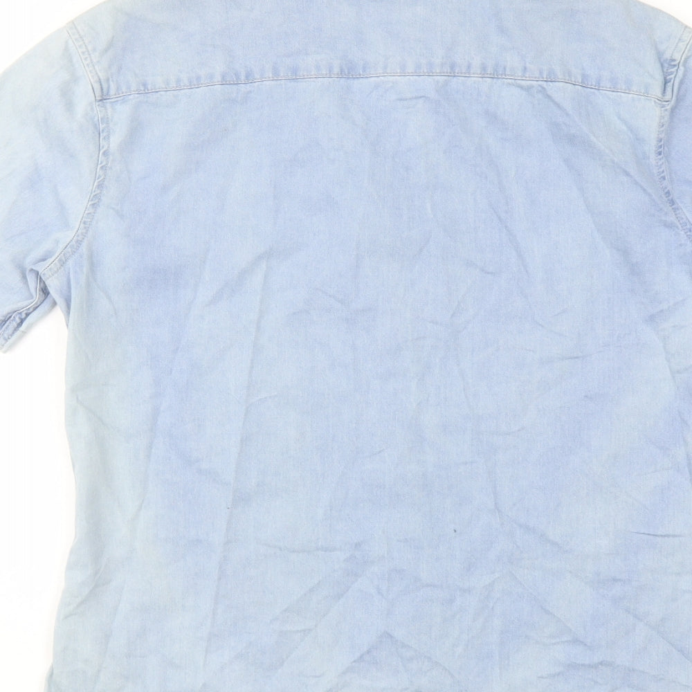 Topman Mens Blue Cotton Button-Up Size M Collared Button