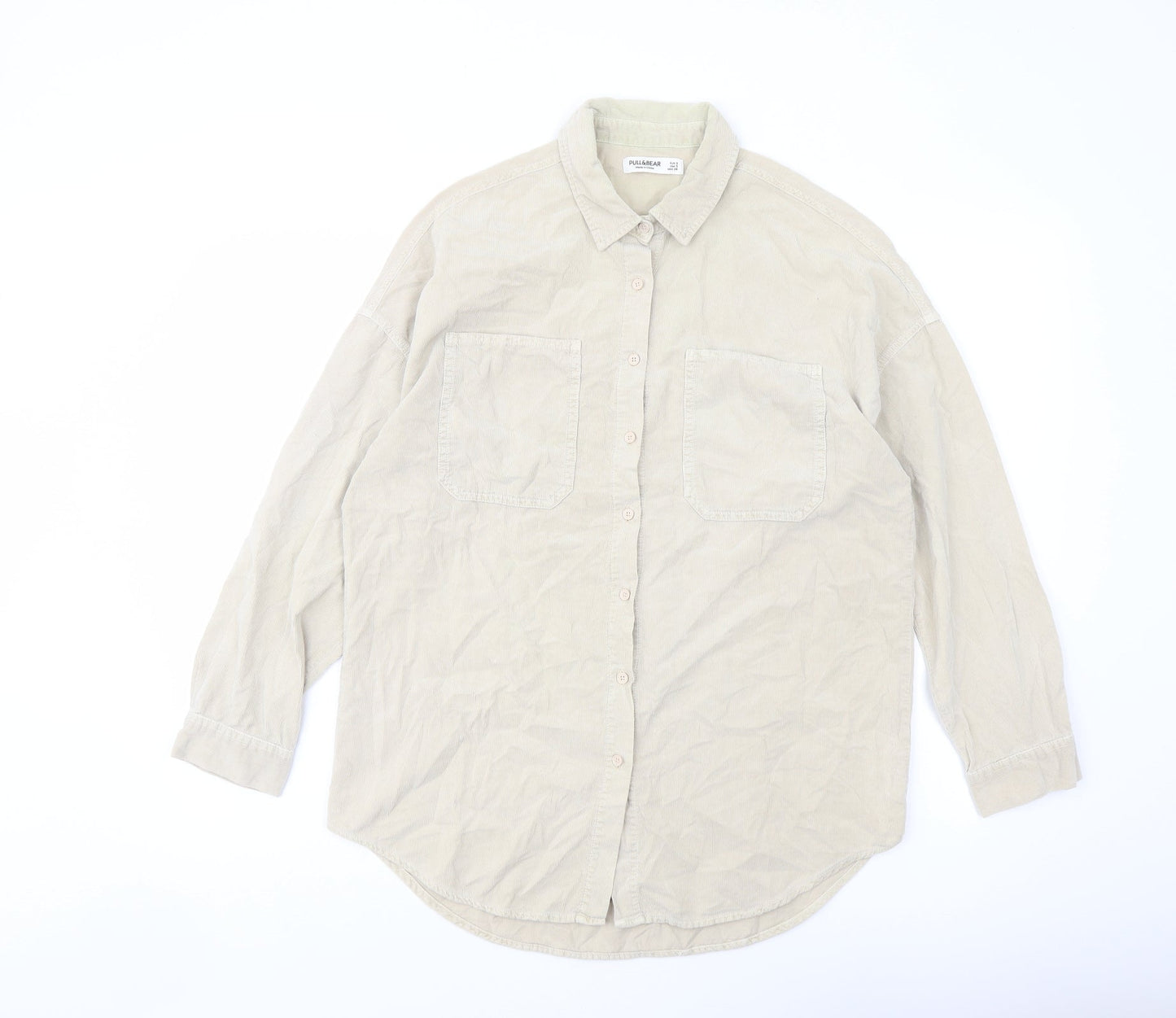 Womens UK Size S Pull&Bear Beige Basic Button-Up