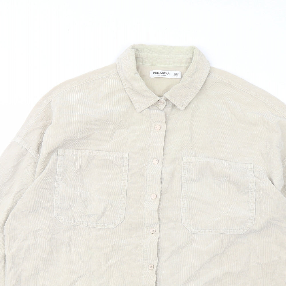 Womens UK Size S Pull&Bear Beige Basic Button-Up