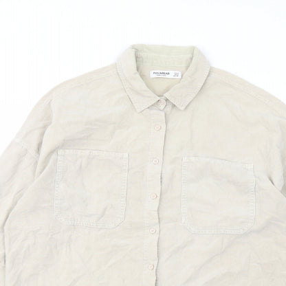 Womens UK Size S Pull&Bear Beige Basic Button-Up