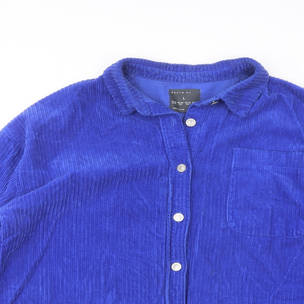 Denim & Co. Womens Blue Jacket Size 14 Button