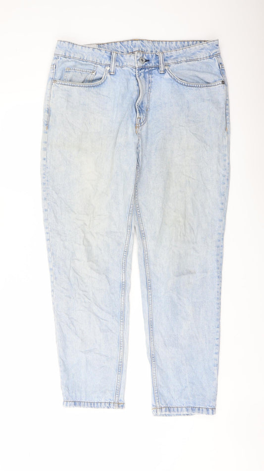 H&M Mens Blue Cotton Tapered Jeans Size 33 in L32 in Regular Button