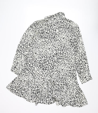 Zara Womens Ivory Animal Print Polyester Shirt Dress Size XL Collared Button - Cheetah Print