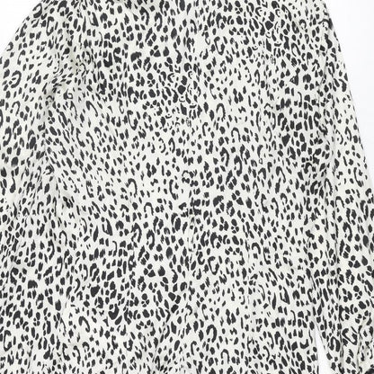 Zara Womens Ivory Animal Print Polyester Shirt Dress Size XL Collared Button - Cheetah Print
