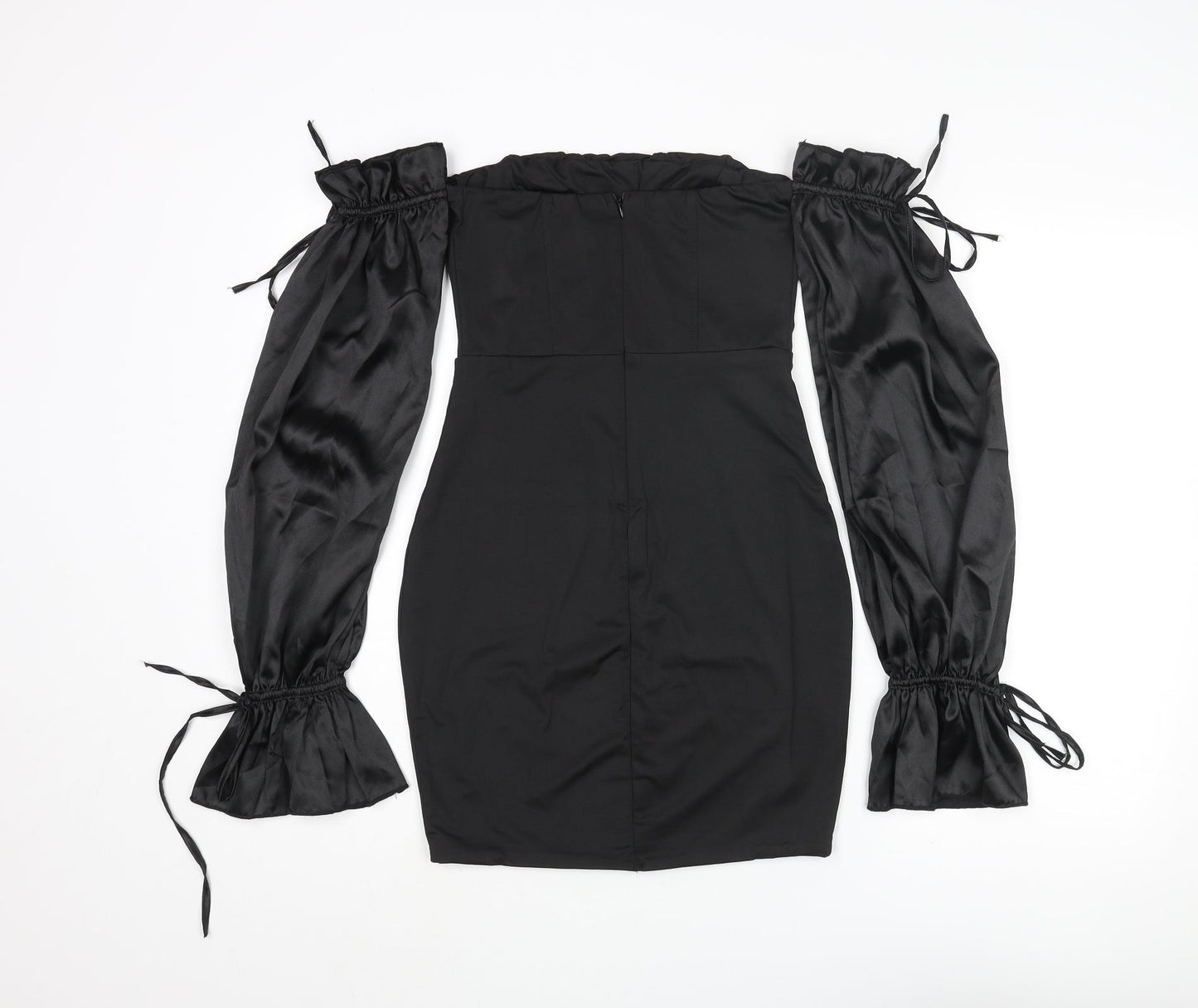 Luxedo Womens Black Polyester Bodycon Size XS Off the Shoulder Zip - Satin Sleeve Rouched Bow