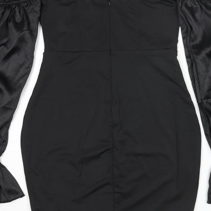 Luxedo Womens Black Polyester Bodycon Size XS Off the Shoulder Zip - Satin Sleeve Rouched Bow