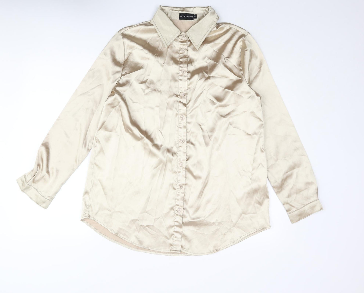Womens UK Size S PRETTYLITTLETHING Gold Basic Button-Up