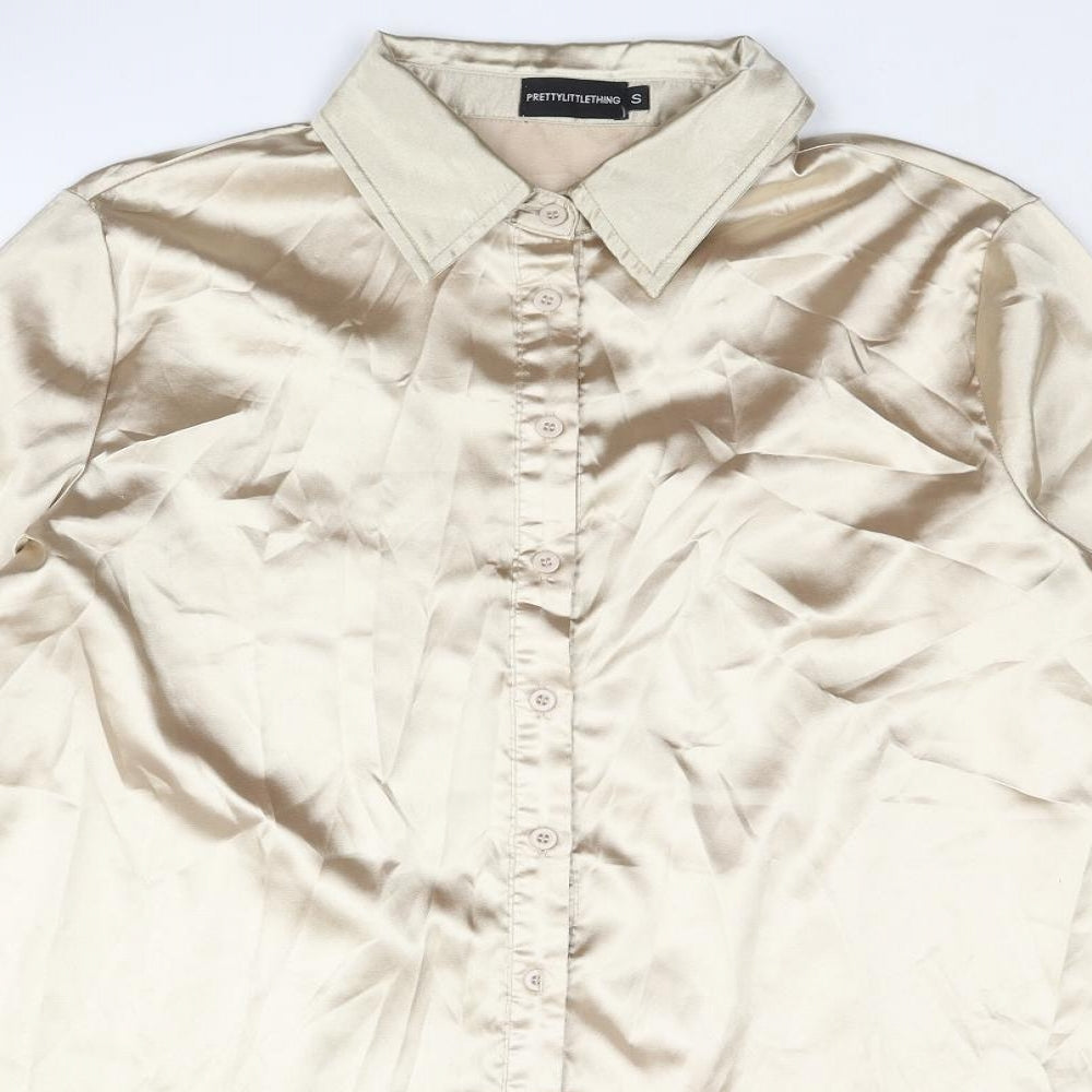 Womens UK Size S PRETTYLITTLETHING Gold Basic Button-Up