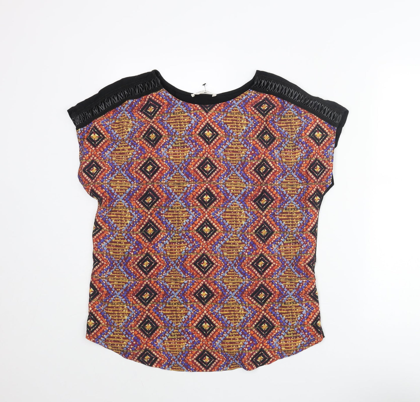 Womens UK Size 10 Indigo Multicoloured Basic Blouse