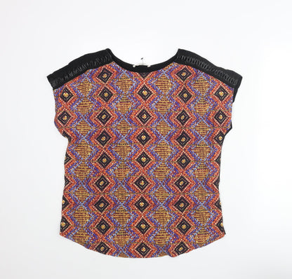 Womens UK Size 10 Indigo Multicoloured Basic Blouse