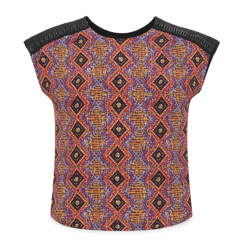 Womens UK Size 10 Indigo Multicoloured Basic Blouse