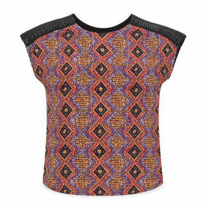 Womens UK Size 10 Indigo Multicoloured Basic Blouse