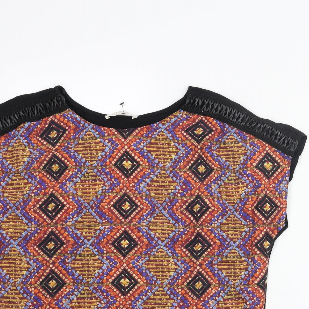 Womens UK Size 10 Indigo Multicoloured Basic Blouse