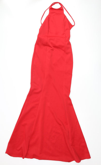 City Goddess Womens Red Polyester Mermaid Size M Halter Pullover - Bow Open Back Train