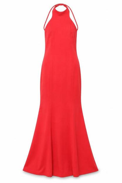 City Goddess Womens Red Polyester Mermaid Size M Halter Pullover - Bow Open Back Train