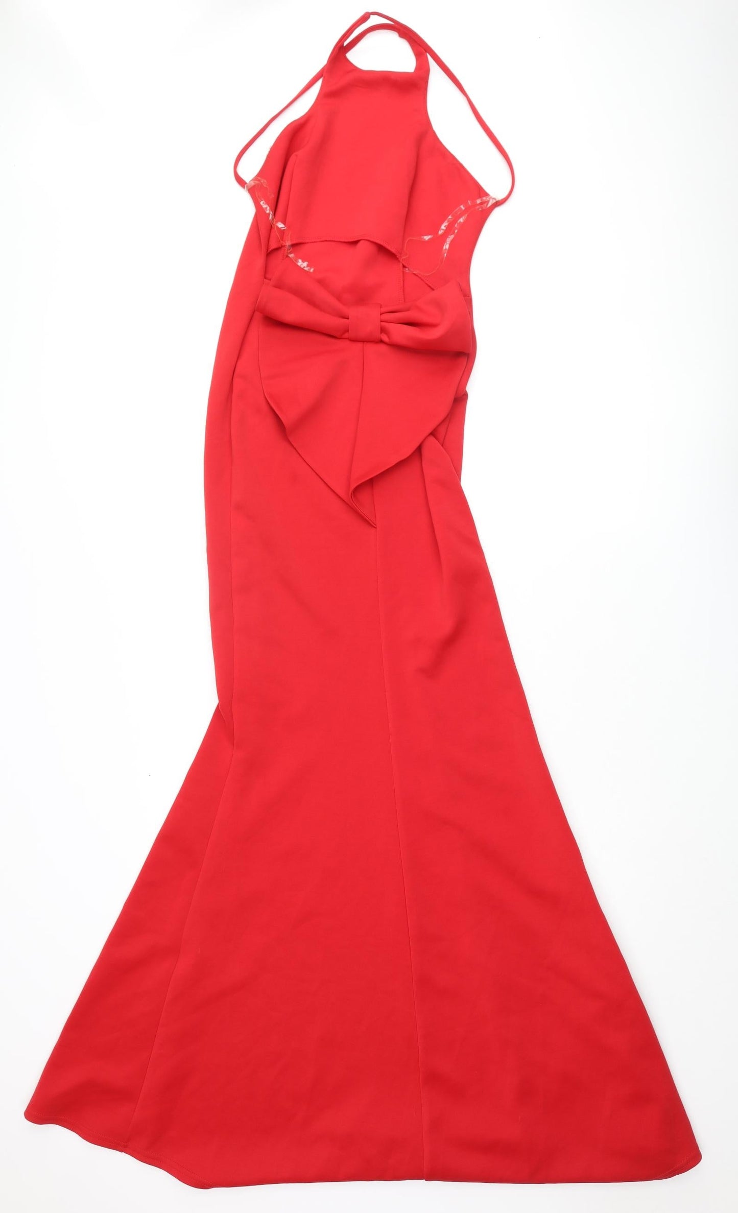 City Goddess Womens Red Polyester Mermaid Size M Halter Pullover - Bow Open Back Train