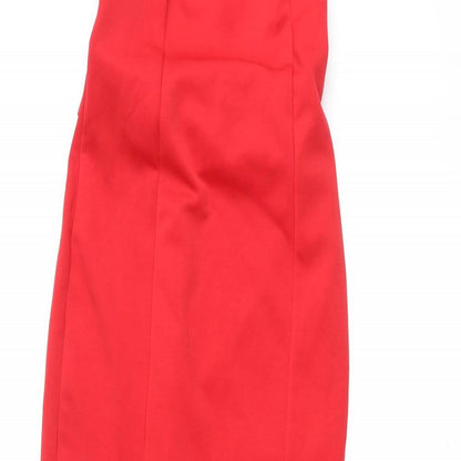 City Goddess Womens Red Polyester Mermaid Size M Halter Pullover - Bow Open Back Train