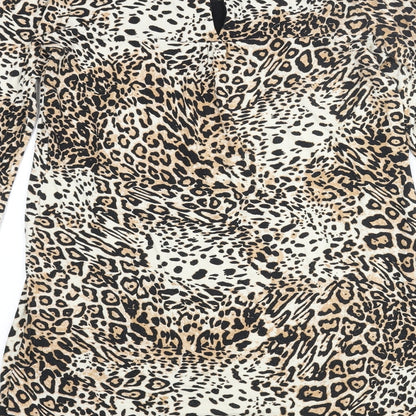 Dorothy Perkins Womens Beige Animal Print Viscose Mini Size 10 Round Neck Button - Leopard Print