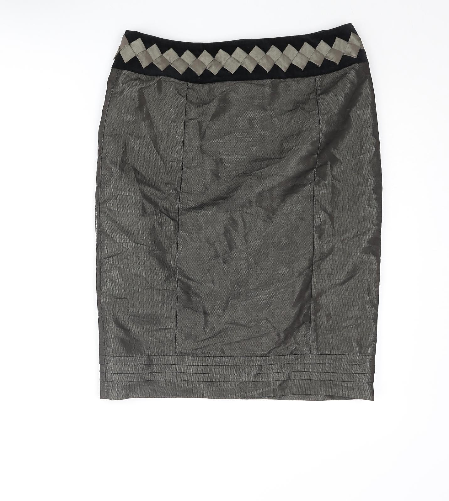 NEXT Womens Black Polyester Straight & Pencil Skirt Size 30 in Zip - Velvet Waistband Detail