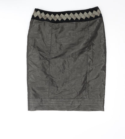 NEXT Womens Black Polyester Straight & Pencil Skirt Size 30 in Zip - Velvet Waistband Detail