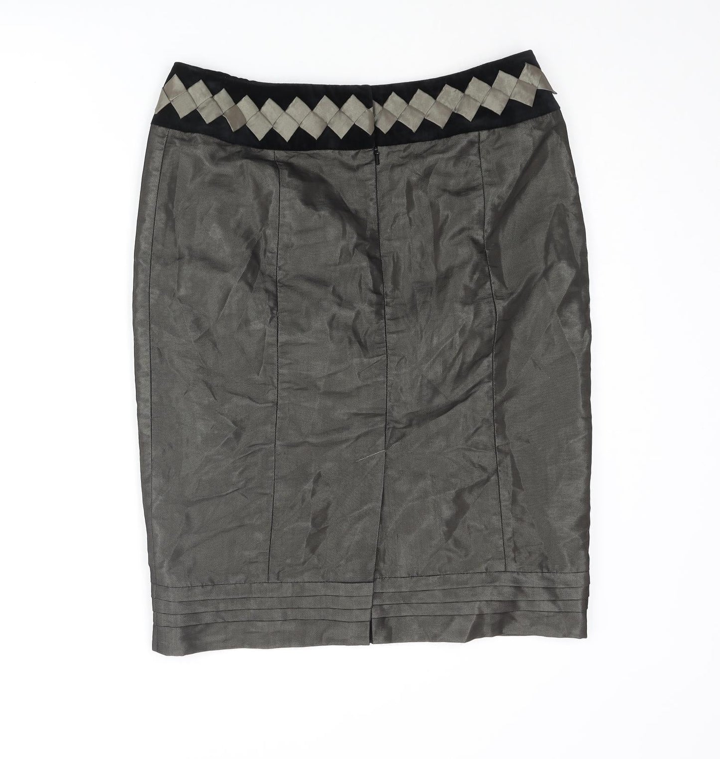 NEXT Womens Black Polyester Straight & Pencil Skirt Size 30 in Zip - Velvet Waistband Detail