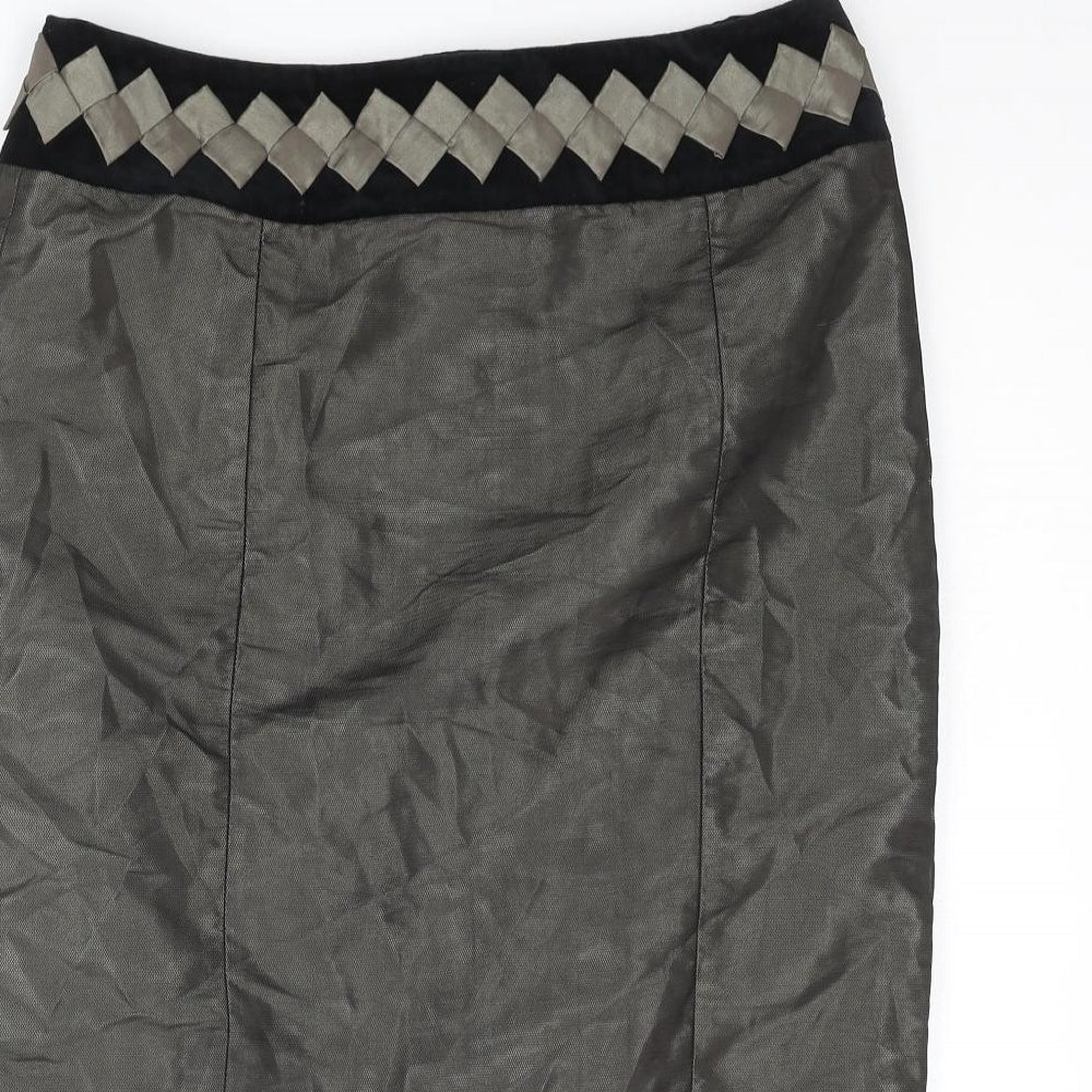 NEXT Womens Black Polyester Straight & Pencil Skirt Size 30 in Zip - Velvet Waistband Detail