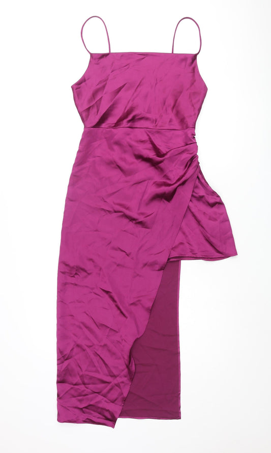 Zara Womens Purple Polyester Slip Dress Size S Square Neck Zip - Layered
