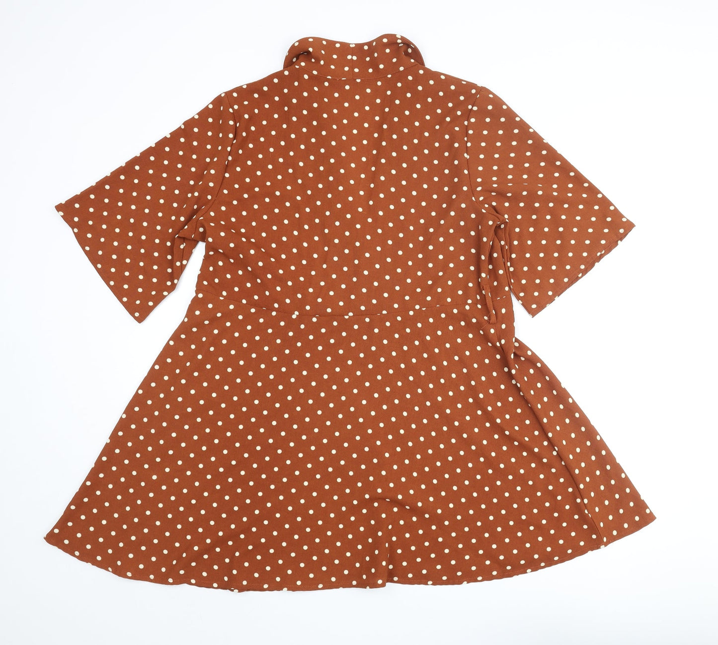 PRETTYLITTLETHING Womens Brown Polka Dot Polyester A-Line Size 10 V-Neck Pullover