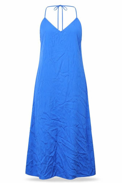 Stradivarius Womens Blue Polyester Slip Dress Size L V-Neck Pullover