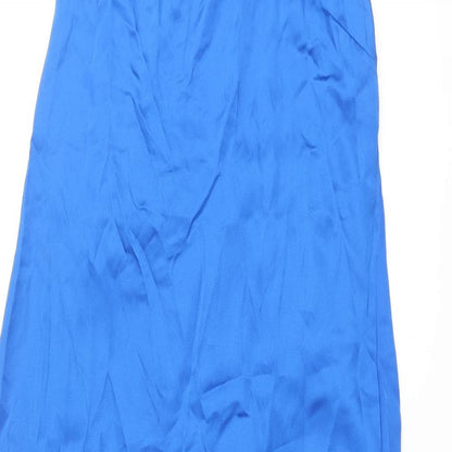 Stradivarius Womens Blue Polyester Slip Dress Size L V-Neck Pullover