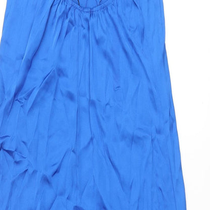 Stradivarius Womens Blue Polyester Slip Dress Size L V-Neck Pullover