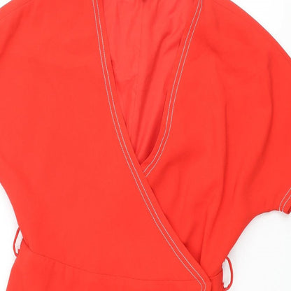 NEXT Womens Red Polyester Shift Size 10 V-Neck Zip