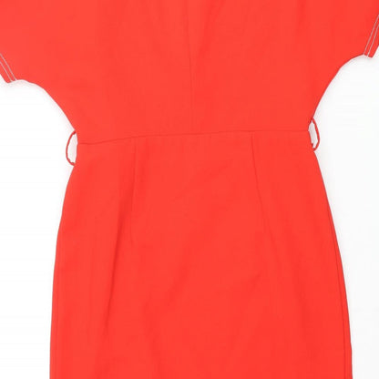 NEXT Womens Red Polyester Shift Size 10 V-Neck Zip