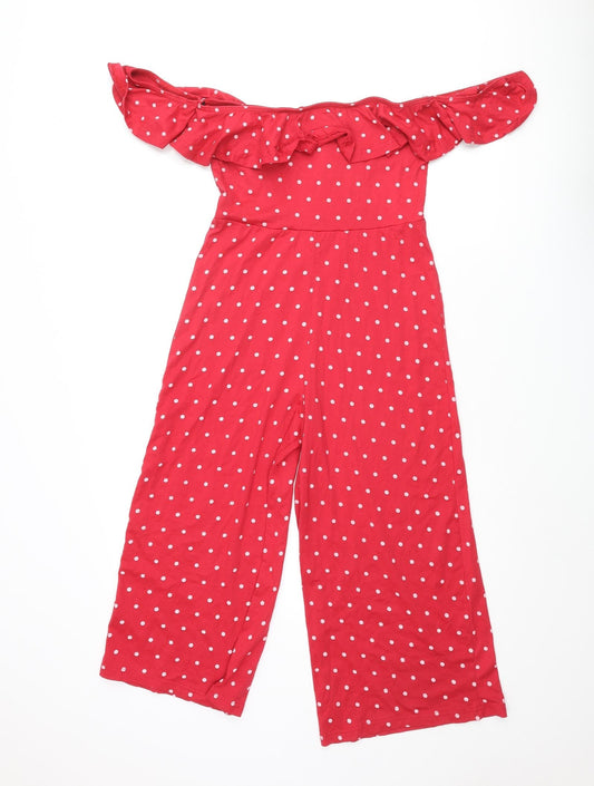 Missguided Womens Red Polka Dot Polyester Jumpsuit One-Piece Size 10 L20 in Pullover