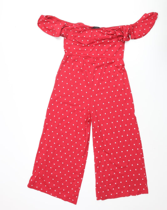 Missguided Womens Red Polka Dot Polyester Jumpsuit One-Piece Size 10 L20 in Pullover