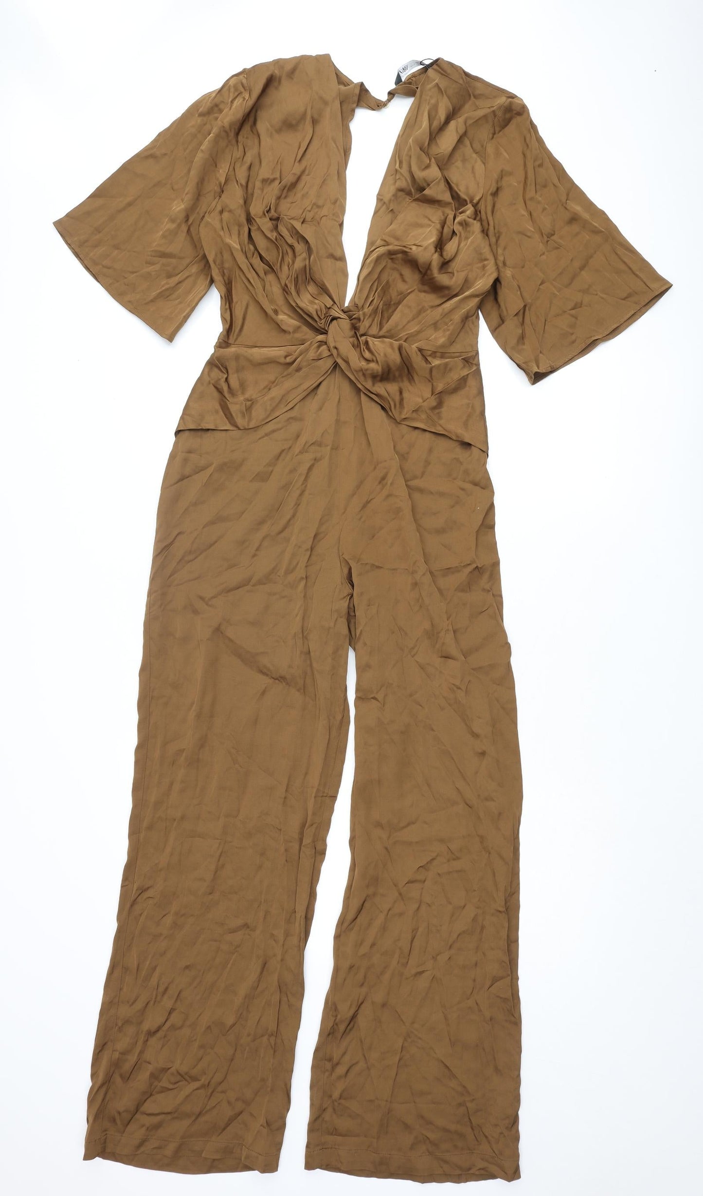 Zara Womens Brown Polyester Jumpsuit One-Piece Size S L29 in Zip - Knot Detail