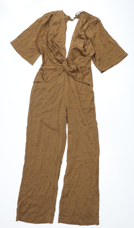 Zara Womens Brown Polyester Jumpsuit One-Piece Size S L29 in Zip - Knot Detail